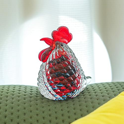 Hand Blown Glass Chicken Statue Art Glass Rooster Sculpture Collectible Red - Picture 5 of 8