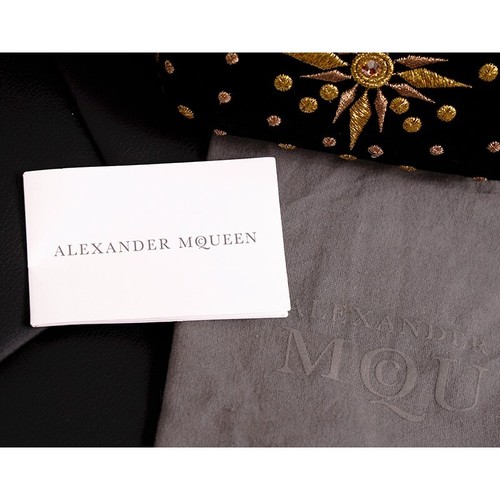 VINTAGE 2013 ALEXANDER MCQUEEN Black Suede GOLD EMBROIDERY SKULL CLUTCH BAG EUC - Picture 15 of 15