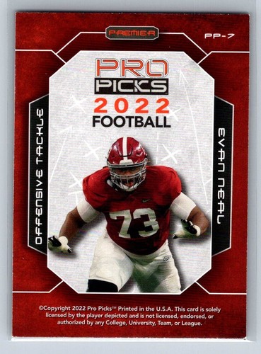 2022 Pro Picks Premier Rookies - Evan Neal #PP-7 (RC) - Picture 2 of 2