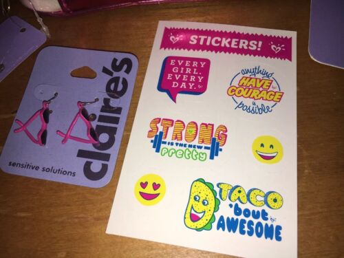 Claire’s Beach Cosmetic Bag Jewelry Earring Lot + Justice Stickers - Picture 3 of 7