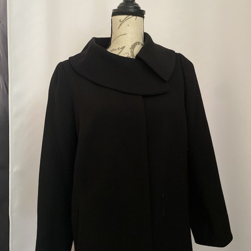 VTG ANNE KLEIN NY 100% Virgin Wool Black Coat Size M Pockets Lined 3/4 Sleeve - Picture 3 of 17
