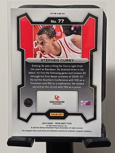 Selecciones del draft de Panini Prizm 2024 #77 Stephen Curry Silver Prizm Davidson College - Imagen 6 de 6