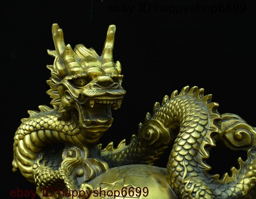 China Brass Fengshui 12 Zodiac Year Dragon Wealth God Beast Chinese Loong Statue - Picture 9 of 12