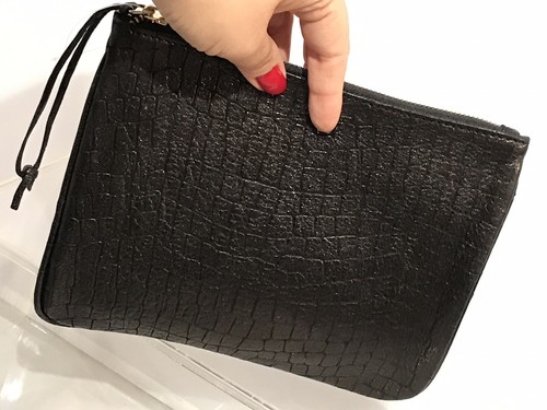 Cynthia Vincent Clutch/Kosmetiktasche Leder Reptil Muster Dunkel-Dunkelbronze Neu - Bild 1 von 8