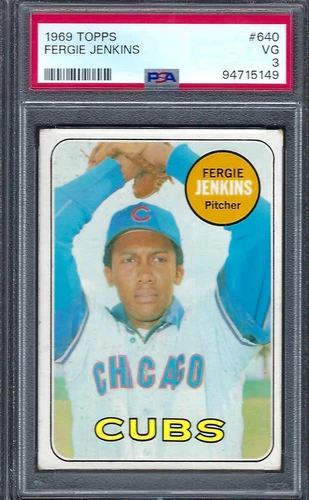 1969 Topps # 640 Fergie Jenkins Cubs HOF VG PSA 3