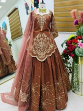 New Stylish Brown Simmer Silk Top Lehenga With Dupatta For Indian Wedding Wear
