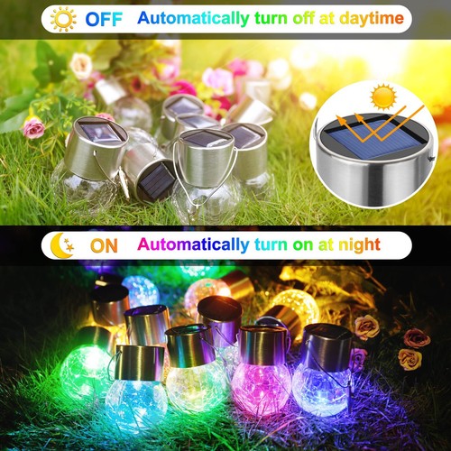 12-Pack Hanging Solar Lights, Decorative Cracked Glass Ball Light, Multicolor... - Picture 3 of 8