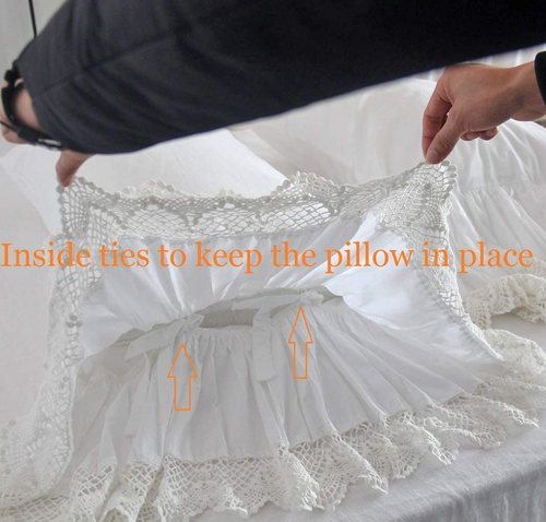 White Pillowcases Vintage Farmhouse Crochet Pillow Cover Shams Standard Size Set - Picture 5 of 7