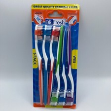 Dr Fresh Firm Nylon Bristles Toothbrushes w/ Tongue Scrubber 6 pk. Multicolors