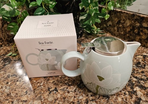 TEA FORTE Ceramic Teapot with Stainless Steel Infuser - LOTUS NIB - Picture 3 of 3