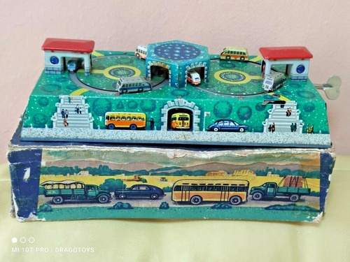 VINTAGE BUS STATION CITY TOWN TOY TIN WIND UP RUSSIA USSR CCCP BOX KEY THE ONE - Picture 7 of 12