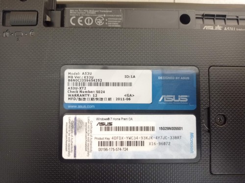 Asus A53U AMD E-350 1.6 GHz 6 GB RAM 500 GB HDD 15.6" Win11 No Battery - Picture 12 of 12