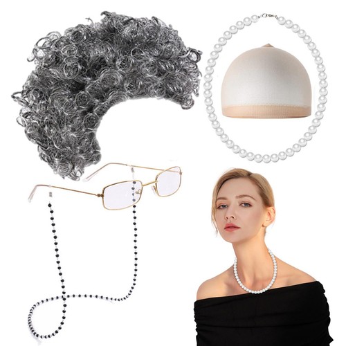 5Pcs Grandma Wig Old Lady Wigs Dress Up Costume Wig Cosplay Set - Picture 4 of 8