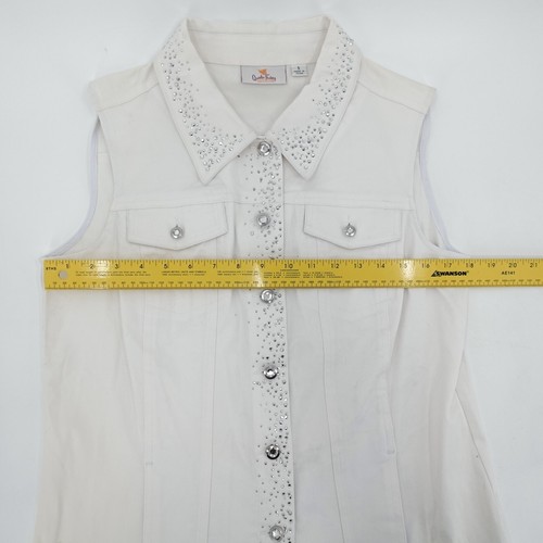 Quacker Factory Vest Womens Small Button Up Denim Sleeveless Sequin Studded - Picture 5 of 14