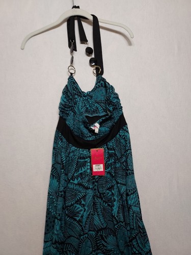 NWT Candies Maxi Dress Sz S Tropical Print Turquoise Strapless Stretchy Tiered - Picture 9 of 20