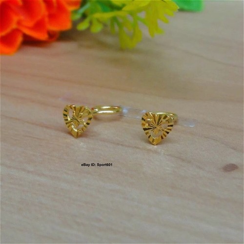 A Pair Pure 999 24K Yellow Gold Women Stud Earring Luck Small Hollow Heart 0.42g - Picture 3 of 5