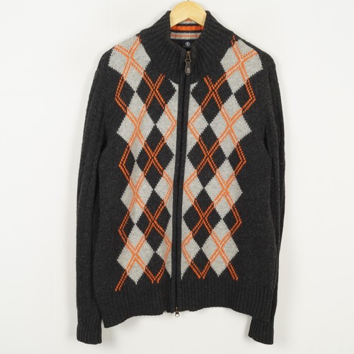 BOGNER JEANS Herren Pullover Gr. L High Neck Grau Full Zip Tight Knit Wollmis...