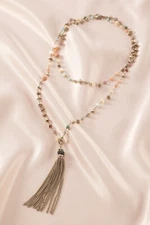 Stella & Dot Gitane Tassel-Silver Neutral Multi Necklace Brand New RV $74