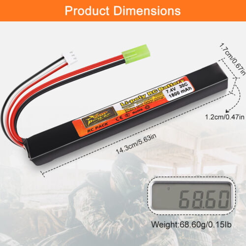 7.4V 1800mAh 30C Airsoft Hobby LiPo Batería Recargable Mini Tamiya Enchufe - Imagen 7 de 105
