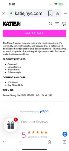 Katie J NYC Tween Girls Junior Feather Knit Sweater Light Blue Small /Retail $80 - Picture 8 of 8