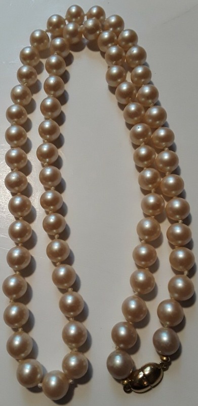 Vintage MONET Faux Pearl Necklace, Single Strand Cream 30" Long