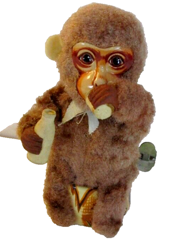 Vintage Wind Up Monkey Toy With Milk Bottle and Cup 6" T Japan Works Well - Picture 7 of 8