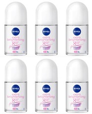 6 x 25 ml. NIVEA EXTRA BRIGHT DEODORANT ROLL ON PLUCKING TIGHTENS PORES 48hr
