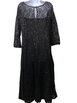 SL Fashions 3/4-Sleeve Sequin Lace Dress - Black - Size 10