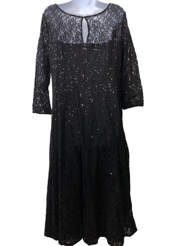 S.L. Fashions Women's Tea Length Three Quarter Sleeve Sequin Lace Dress Size 14 - Picture 2 of 3