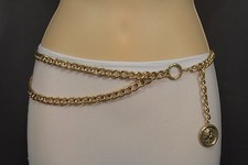 Women Metal Chain Fancy Belt Waist Hip Gold Greek Coin Money Charm Buckle XS S M
