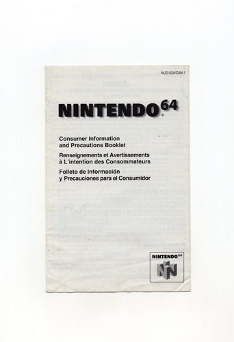Nintendo 64 Consumer Information and Precautions Booklet Manual ONLY - Imagen 1 de 2