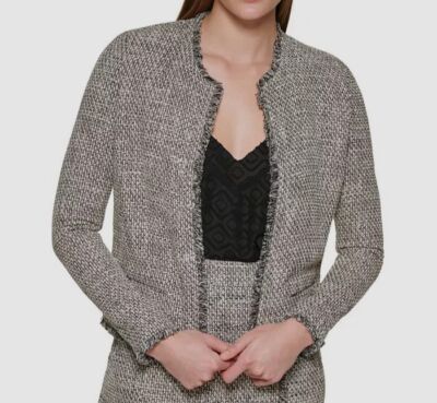 Calvin Klein Women's Gray Open Front Tweed Jacket Blazer Size 14