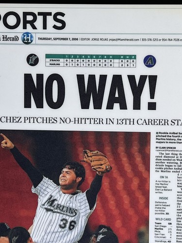 Miami Marlins Anibal Sanchez No Hitter Plaque Sept 2006 The Miami Herald - Picture 4 of 6