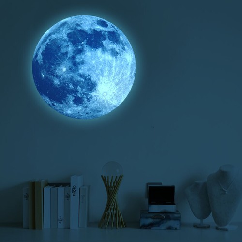 30cm 3D Large Moon Glow In The Dark Fluorescent Wall Stickers Removable Decal❥ - Picture 10 of 15