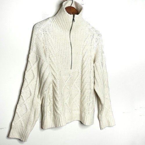 Evereve Sanctuary Damen Gr. L Zopfmuster 1/4 Zip Sweater Pullover Creme - Bild 4 von 8