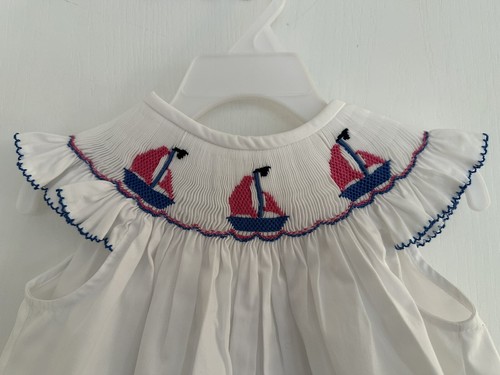 Southern Sunshine Girls Smock Sailboat Dress with Bloomers White Size 3 - Picture 4 of 9