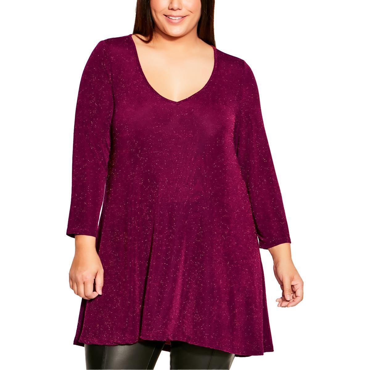Женская туника-топ-рубашка Avenue Womens Gracie фиолетового цвета с металлическим люрексом Plus 14/16 Вт BHFO 4146