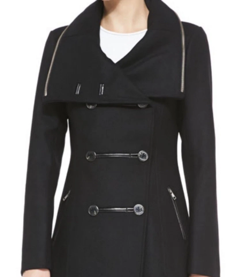 MACKAGE Black Milly Coat w Leather Trim Medium $990 NWT! - Image 2 of 4