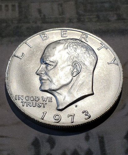 1973-S Eisenhower Silver Business Strike Dollar with US Stamps - Nice! W2 - Picture 3 of 10