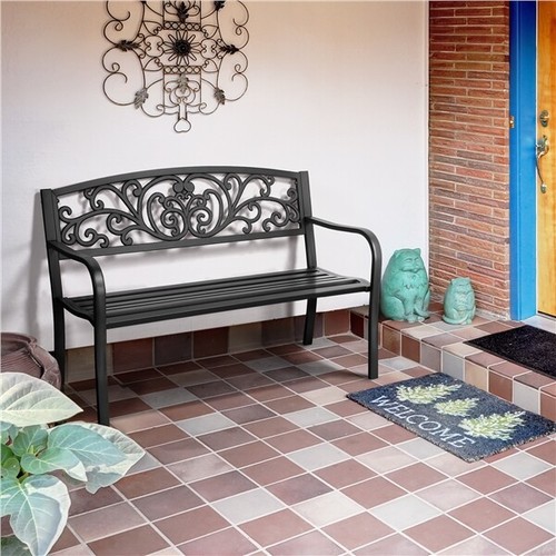 Patio Garden Bench Park Bench Outdoor Furniture Iron Metal Bench Porch Yard Deck - Picture 12 of 12