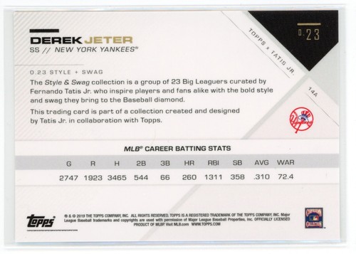Derek Jeter - 2019 Topps X Tatis Style & Swag blau parallel Yankees (B) - Bild 2 von 2
