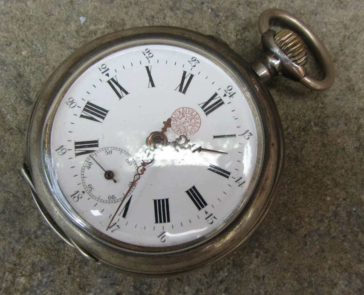 OROLOGIO DA TASCA IN CASA DI ARGENTO UNIVERSUM FUNZIONANTE DIAMETRO 58 MM