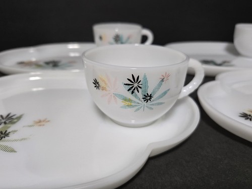 Vintage 50er Terrassen Snack Set Atom Blumentopf Blattkasten Bund Milchglas MCM