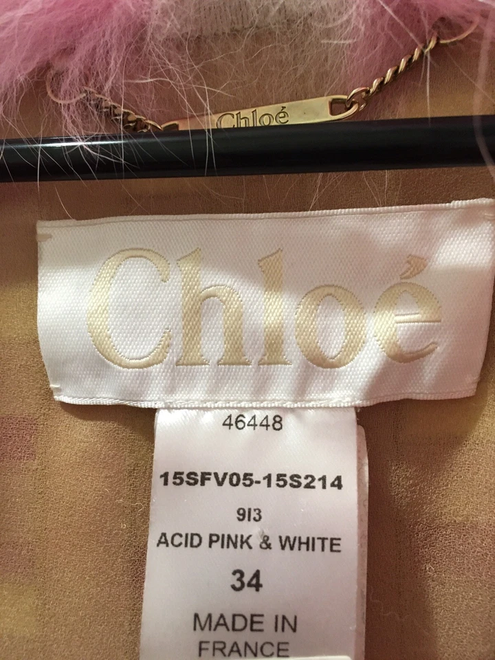 Chloe Fox Fur jacket - Acid pink & white color, Size FR 34 - Image 3 of 4