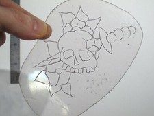 vtg 1960s 1970s Tattoo acetate stencil Dagger Through Skull and Flowers sign SK4