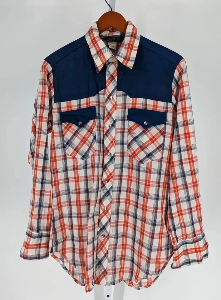 Camisa Rockabilly Sears Western Wear Vintage Años 70 Cuadros Rosa Vidrio Botón a Presión M Foto 2 de 4