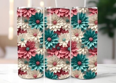 3D INFLATED DAISY FLOWER TUMBLER CUP 20 OZ STAINLESS STEEL +LEAK PROOF LID/STRAW