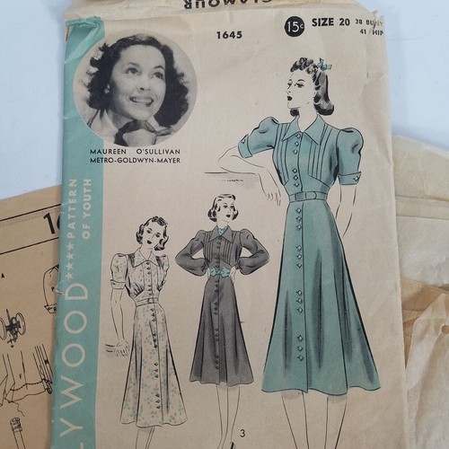 Vtg 1938 Hollywood Dress Pattern Bust 38 Maureen O'Sullivan Pleats Shirring - Picture 2 of 6