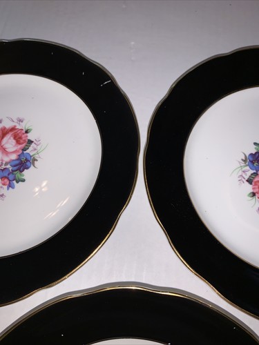 Radfords bone china black band floral salad plates - Picture 4 of 7
