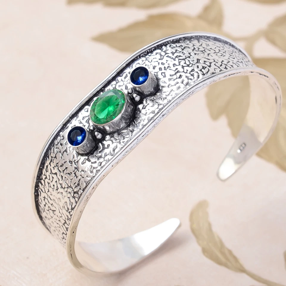 Brazalete brazalete hecho a mano de plata de ley 925 de cromo y tanzanita joyería Foto 2 de 4